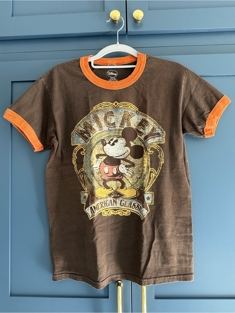 Vintage Mickey Mouse Brown T-Shirt with Orange Ringer